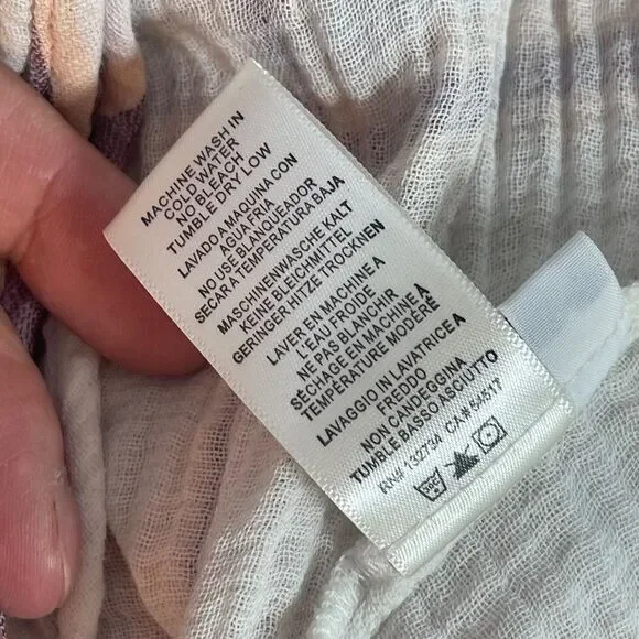 Anthropologie Cloth & Stone Mina Cream/Purple/Peach Gauze Self Tie Top Sz S - Picture 9 of 9